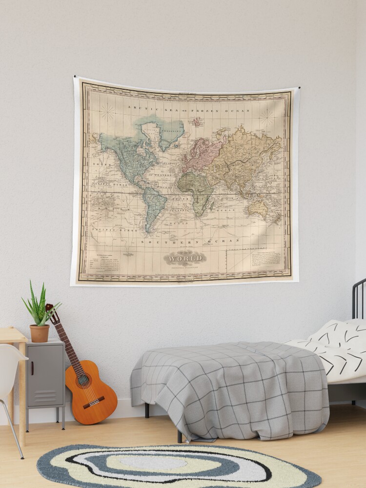 Thumbnail 1 of 3, Tapestry, Vintage Map of The World (1823) 2 designed and sold by BravuraMedia.