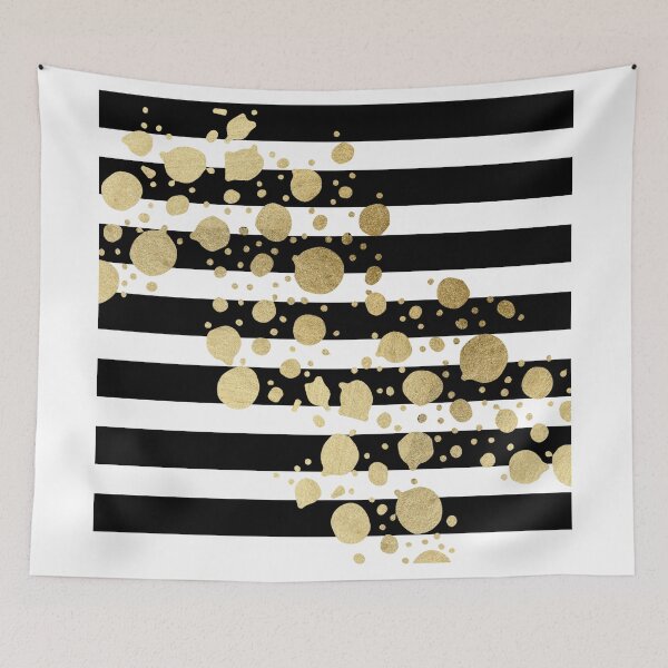 Item preview, Faux Gold Paint Splatter on Black & White Stripes designed and sold by Blkstrawberry.