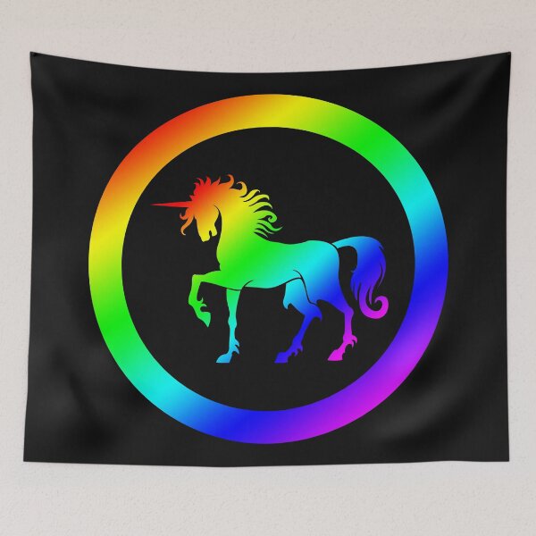 Aperçu de l'œuvre Unicorn In Rainbow With Black Circles créée et vendue par HumusArt.