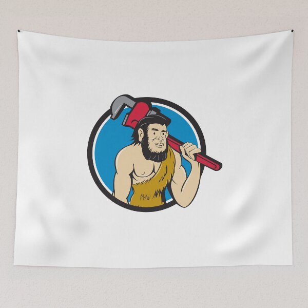 Item preview, Neanderthal CaveMan Plumber Monkey Wrench Circle Cartoon designed and sold by patrimonio.