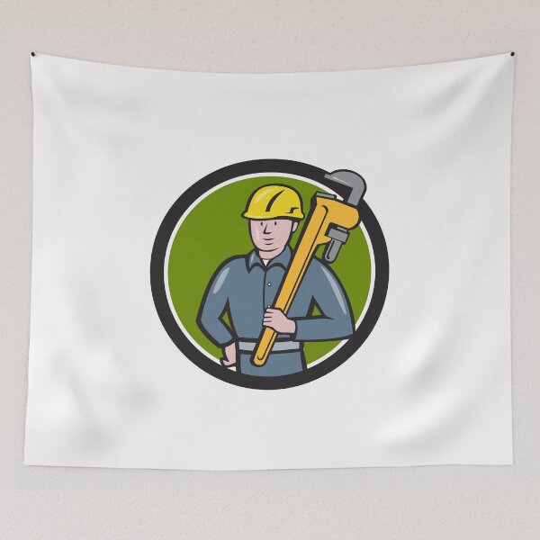 Item preview, Plumber Holding Wrench Circle Cartoon designed and sold by patrimonio.