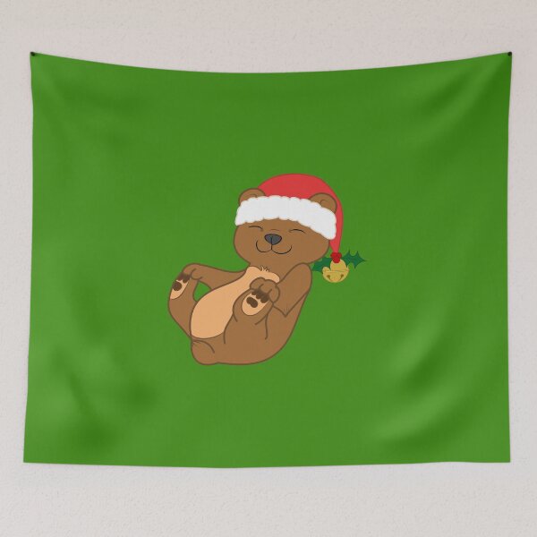 Item preview, Christmas Brown Bear with Red Santa Hat, Holly & Gold Bell designed and sold by Grifynne.