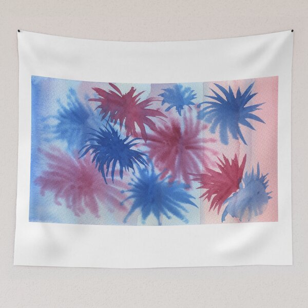 Aperçu de l'œuvre Watercolor Hand Painted Red Blue Sunburst Abstract Background créée et vendue par Beverly Claire Kaiya.