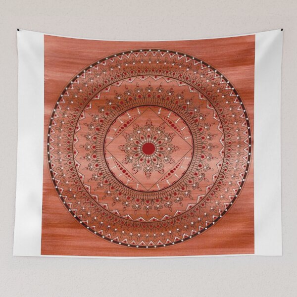 Item preview, Intricate Hand Drawn Brown And Red Mandala designed and sold by Zedart.