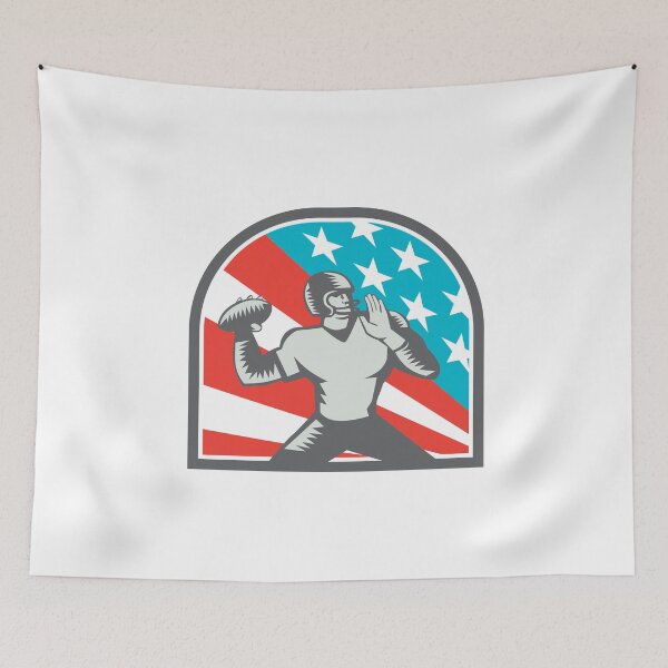 Artikelvorschau, American Football Quarterback QB USA Flagge Holzschnitt entworfen und verkauft von patrimonio.