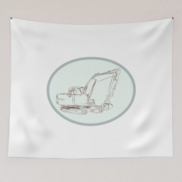 Item preview, Mechanical Digger Excavator Oval Etching designed and sold by patrimonio.