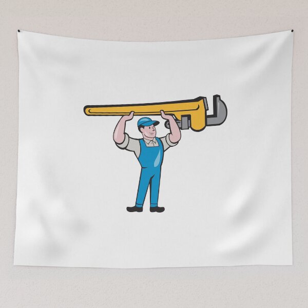 Item preview, Plumber Lifting Monkey Wrench Isolated Cartoon designed and sold by patrimonio.