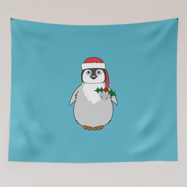 Aperçu de l'œuvre Christmas Penguin with Red Santa Hat, Holly & Silver Jingle Bell créée et vendue par Grifynne.