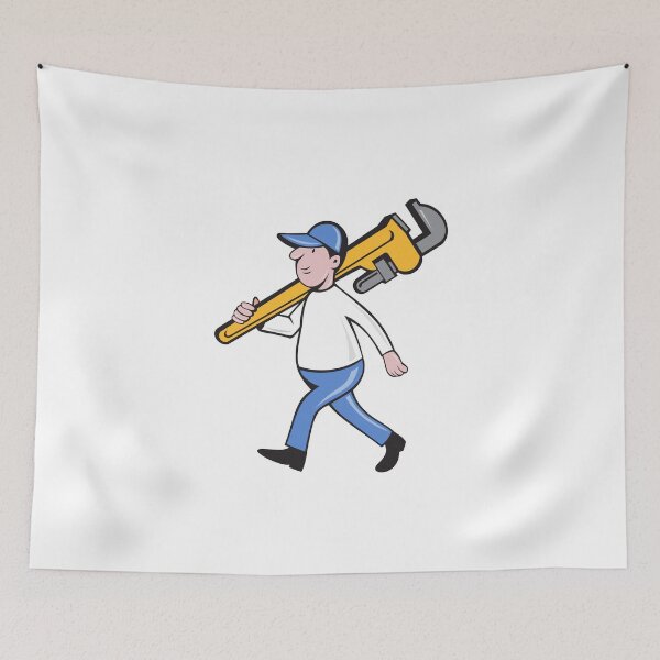 Item preview, Plumber Holding Monkey Wrench Isolated Cartoon designed and sold by patrimonio.