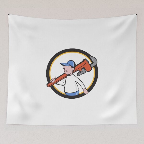 Item preview, Plumber Holding Monkey Wrench Circle Cartoon designed and sold by patrimonio.