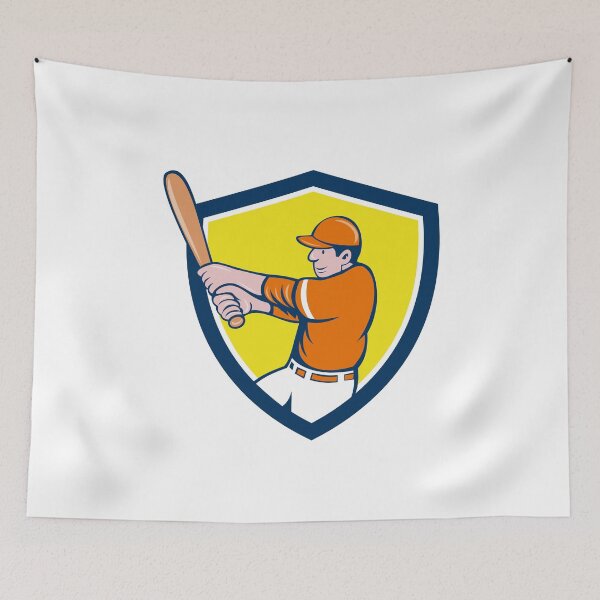 Aperçu de l'œuvre Baseball Player Batter Swinging Bat Crest Cartoon créée et vendue par patrimonio.