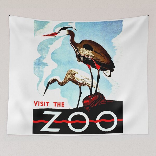 Item preview, Visit the Zoo, herons, vintage retro WPA designed and sold by aapshop.