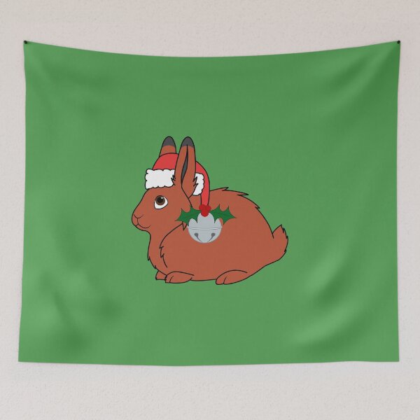 Item preview, Red Arctic Hare with Santa Hat, Holly & Silver Bell designed and sold by Grifynne.