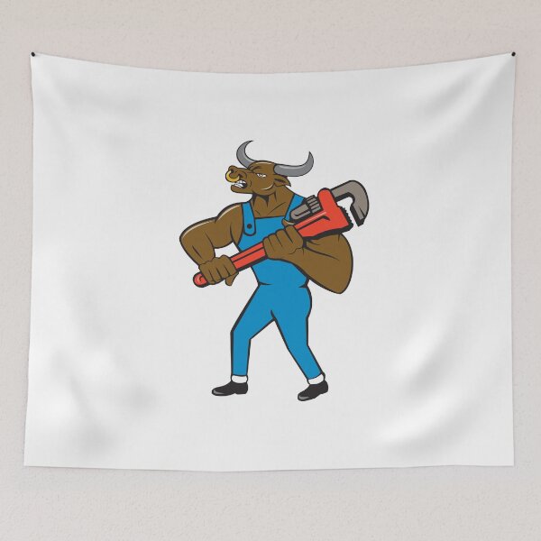 Item preview, Minotaur Bull Plumber Wrench Isolated Cartoon designed and sold by patrimonio.