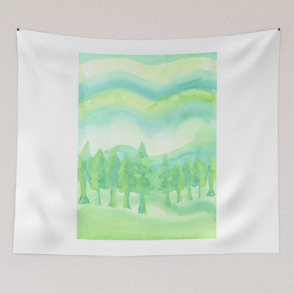 Aperçu de l'œuvre Watercolor Hand Painted Green Trees Abstract Background créée et vendue par Beverly Claire Kaiya.
