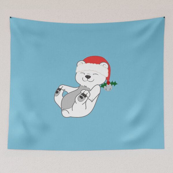 Item preview, Christmas Polar Bear with Red Santa Hat, Holly & Silver Bell designed and sold by Grifynne.