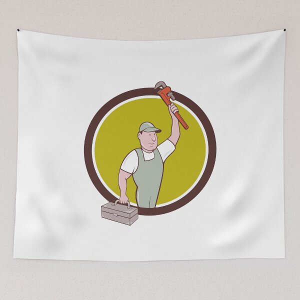 Item preview, Plumber Toolbox Raising Monkey Wrench Circle Cartoon designed and sold by patrimonio.