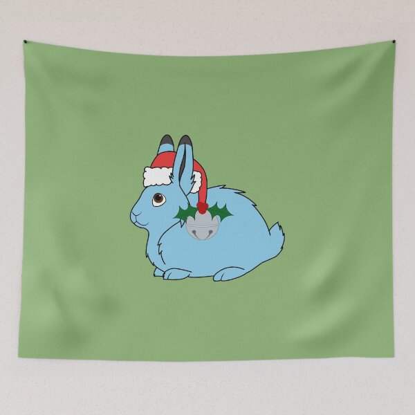 Item preview, Light Blue Arctic Hare with Red Santa Hat, Holly & Silver Jingle Bell designed and sold by Grifynne.