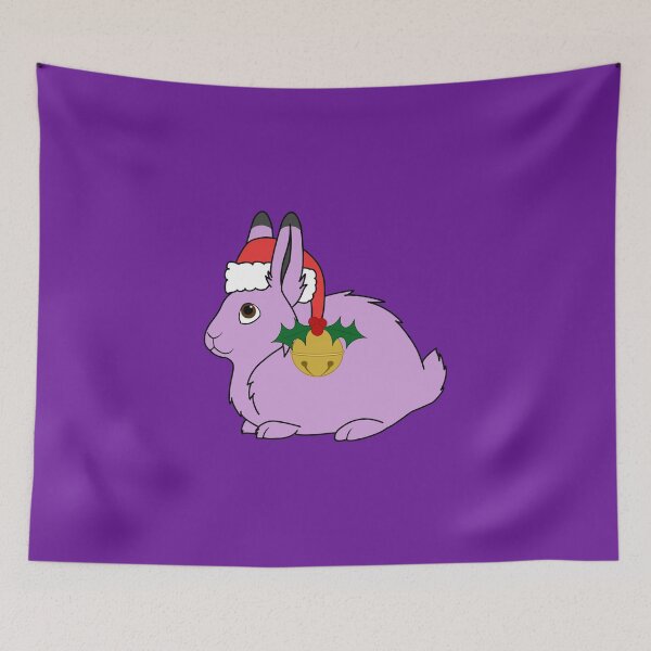 Aperçu de l'œuvre Light Purple Arctic Hare with Santa Hat, Holly & Gold Bell créée et vendue par Grifynne.