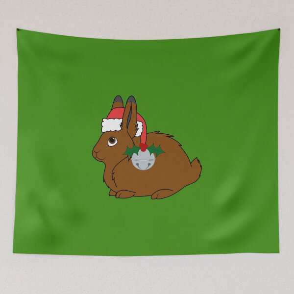 Item preview, Brown Arctic Hare with Red Santa Hat, Holly & Silver Bell designed and sold by Grifynne.