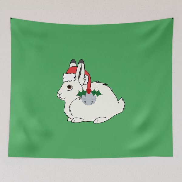 Aperçu de l'œuvre White Arctic Hare with Santa Hat, Holly & Silver Bell créée et vendue par Grifynne.