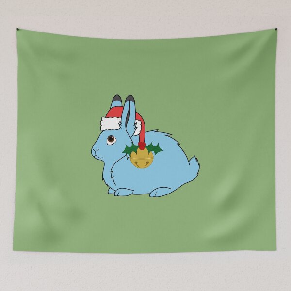 Item preview, Light Blue Arctic Hare with Red Santa Hat, Holly & Gold Jingle Bell designed and sold by Grifynne.