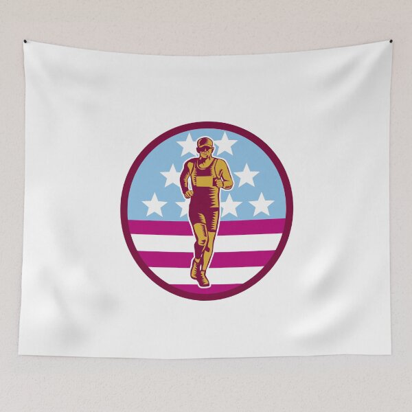 Item preview, Marathon Runner USA Flag Circle Woodcut designed and sold by patrimonio.
