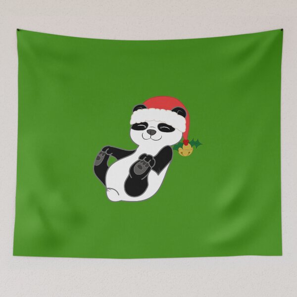Item preview, Christmas Panda Bear with Red Santa Hat, Holly & Gold Bell designed and sold by Grifynne.