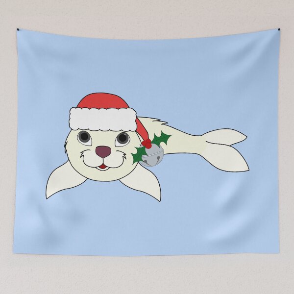 Item preview, White Arctic Seal with Santa Hat, Holly & Silver Bell designed and sold by Grifynne.