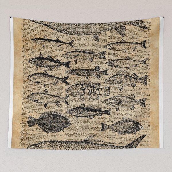 Item preview, Vintage Illustration of Fishes Over Old Book Page Dictionary Art Collage designed and sold by DictionaryArt.
