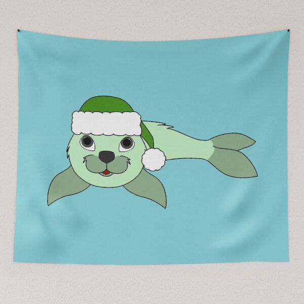 Item preview, Light Green Baby Seal with Christmas Green Santa Hat designed and sold by Grifynne.