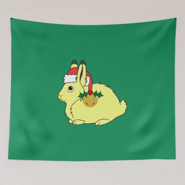 Aperçu de l'œuvre Yellow Arctic Hare with Santa Hat, Holly & Gold Bell créée et vendue par Grifynne.