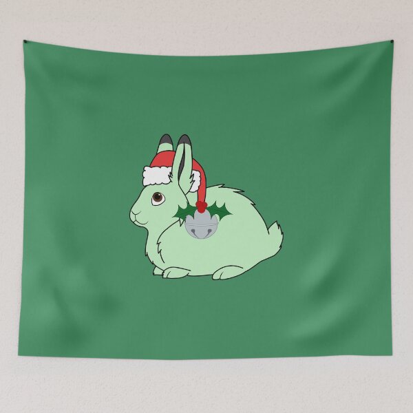 Aperçu de l'œuvre Light Green Arctic Hare with Santa Hat, Holly & Silver Bell créée et vendue par Grifynne.