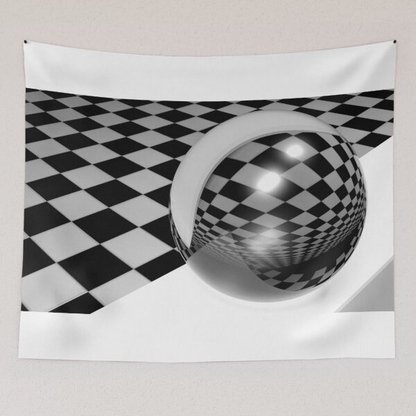 Item preview, Abstract - Glass reflective sphere on checkered room - 3D renderign illustration designed and sold by carlotoffolo.