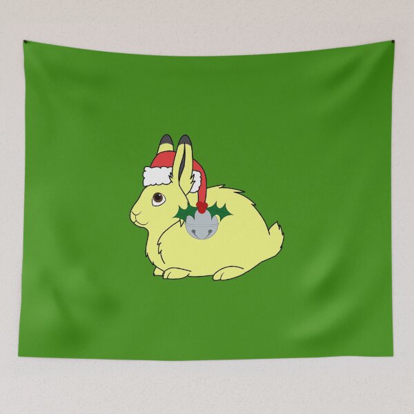 Aperçu de l'œuvre Yellow Arctic Hare with Santa Hat, Holly & Silver Bell créée et vendue par Grifynne.