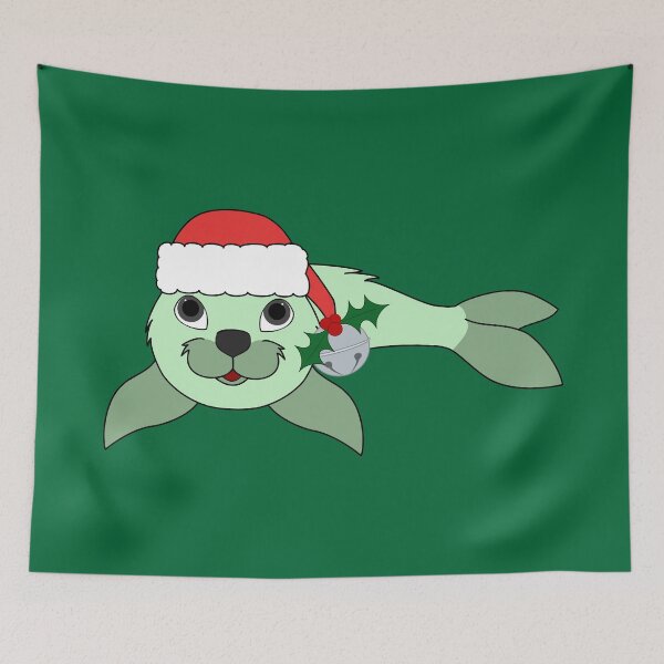 Item preview, Light Green Baby Seal with Santa Hat, Holly & Silver Bell designed and sold by Grifynne.