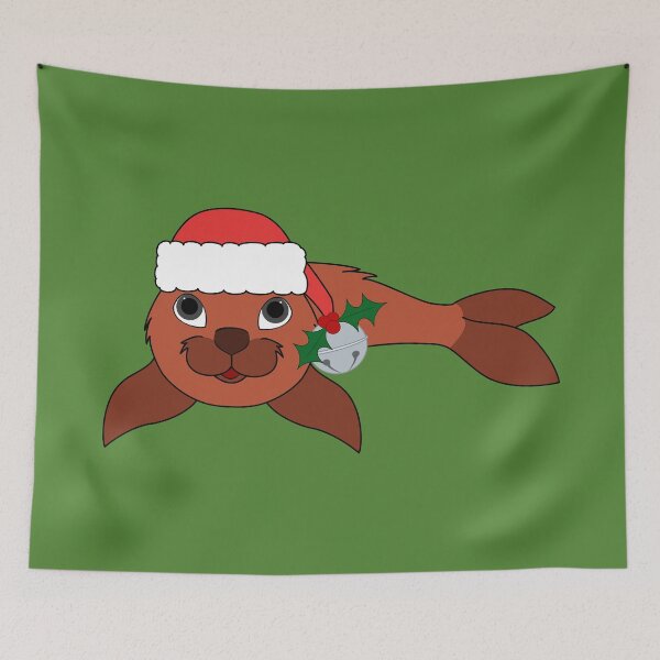 Item preview, Red Baby Seal with Santa Hat, Holly & Silver Bell designed and sold by Grifynne.