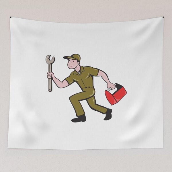 Item preview, Mechanic Spanner Toolbox Running Isolated Cartoon designed and sold by patrimonio.