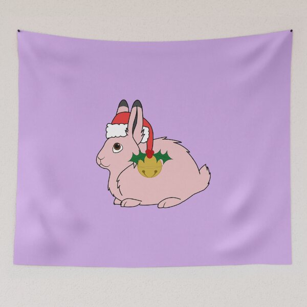 Item preview, Light Pink Arctic Hare with Santa Hat, Holly & Gold Bell designed and sold by Grifynne.