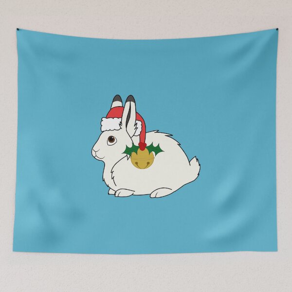 Aperçu de l'œuvre White Arctic Hare with Santa Hat, Holly & Gold Bell créée et vendue par Grifynne.