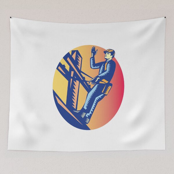 Item preview, Power Lineman Electric Post Waving Oval Woodcut designed and sold by patrimonio.