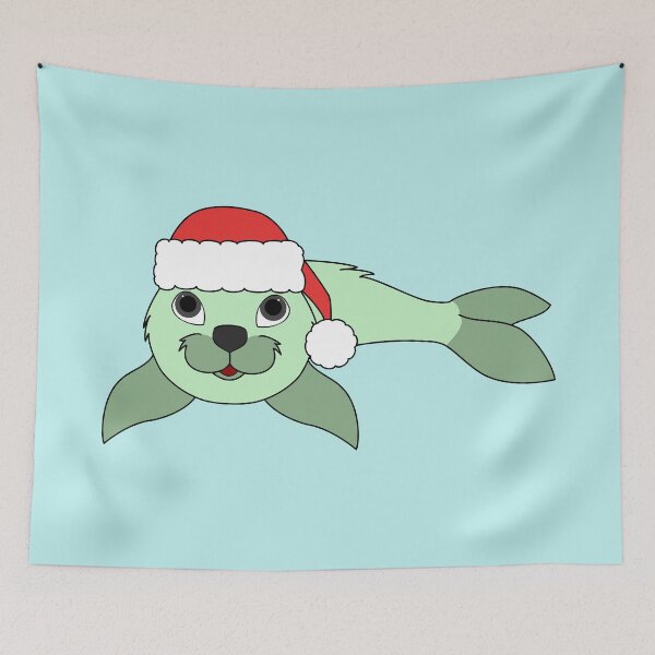 Item preview, Light Green Baby Seal with Christmas Red Santa Hat designed and sold by Grifynne.