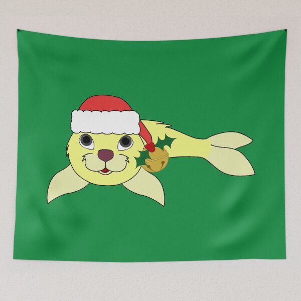 Item preview, Light Yellow Baby Seal with Santa Hat, Holly & Gold Bell designed and sold by Grifynne.