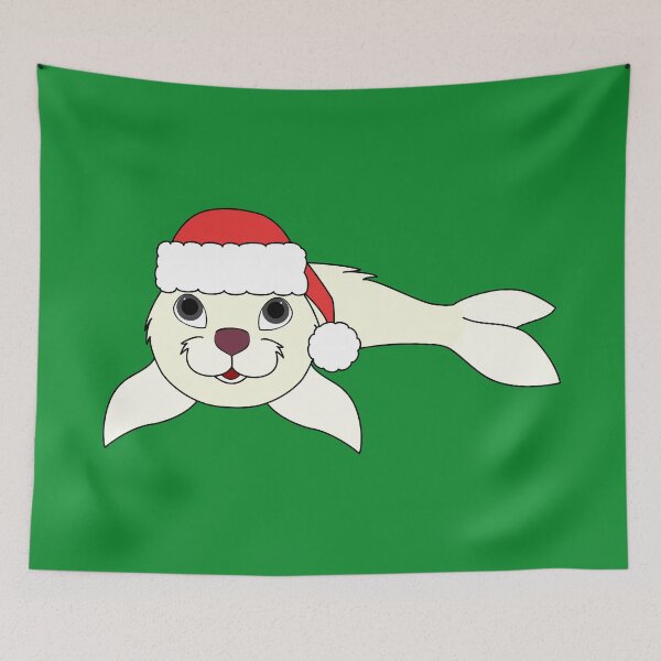 Item preview, White Baby Seal with Christmas Red Santa Hat designed and sold by Grifynne.