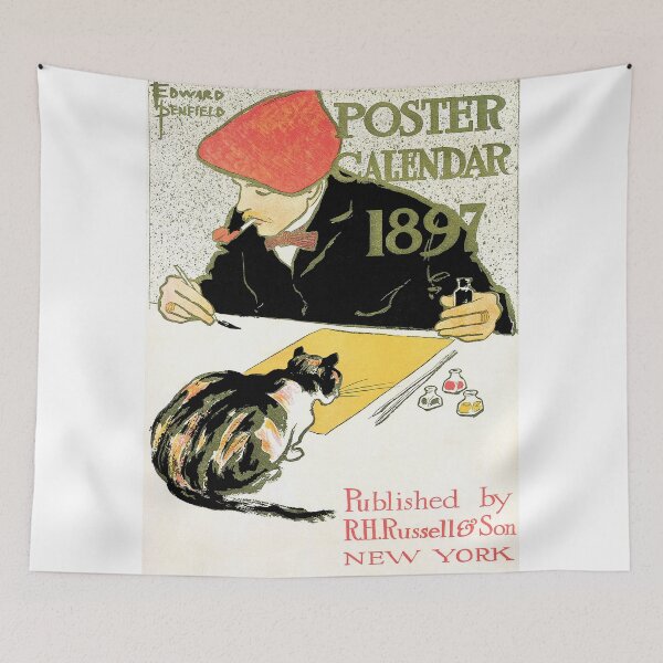 Item preview, Edward Penfield 1897 calendar with artist and cat designed and sold by aapshop.