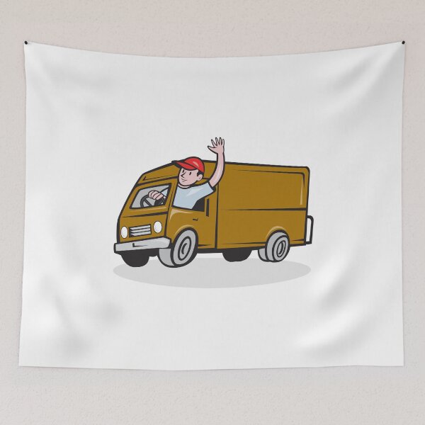 Item preview, Delivery Man Waving Driving Van Cartoon designed and sold by patrimonio.