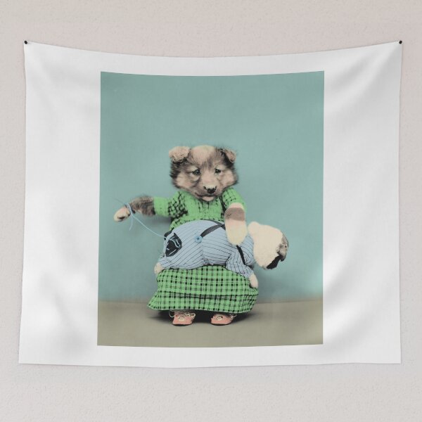 Item preview, Mummy Dog sewing her puppy's clothing designed and sold by Vintage Designs +.