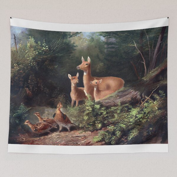 Item preview, Deer family in the woods painting designed and sold by Vintage Designs +.