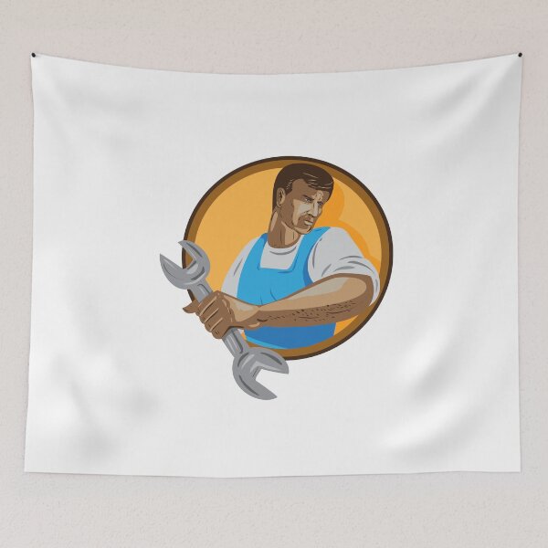 Item preview, Mechanic Worker Holding Spanner Circle WPA designed and sold by patrimonio.