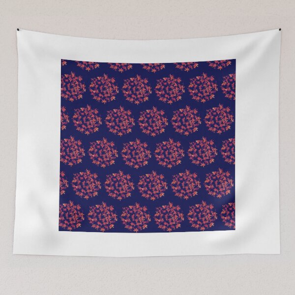 Item preview, Pom-pom Fire Flowers on Deep Indigo designed and sold by tinyflyinggoats.